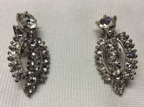 True Vintage BOGOFF Signed Clip On Earrings - Silver / Rhinestone