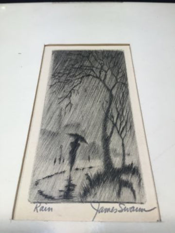 Vintage James Swann - Rain - Signed Etching Art Artist 