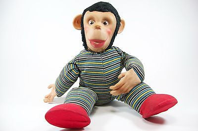 Vintage Stuffed Monkey Toy Doll - 1950s 1960s - Vinyl face and hands Cloth Body