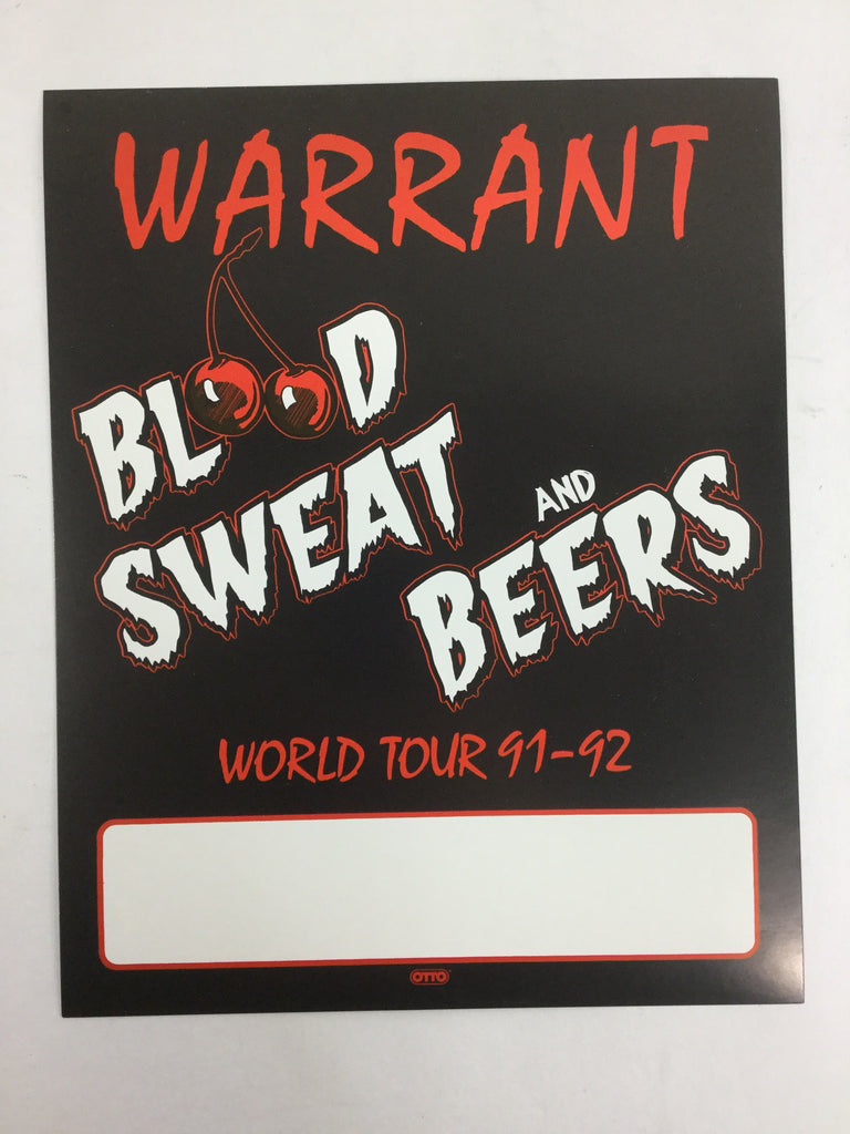 Rare Warrant "Blood Sweat and Beers" 91-92 World Tour Poster