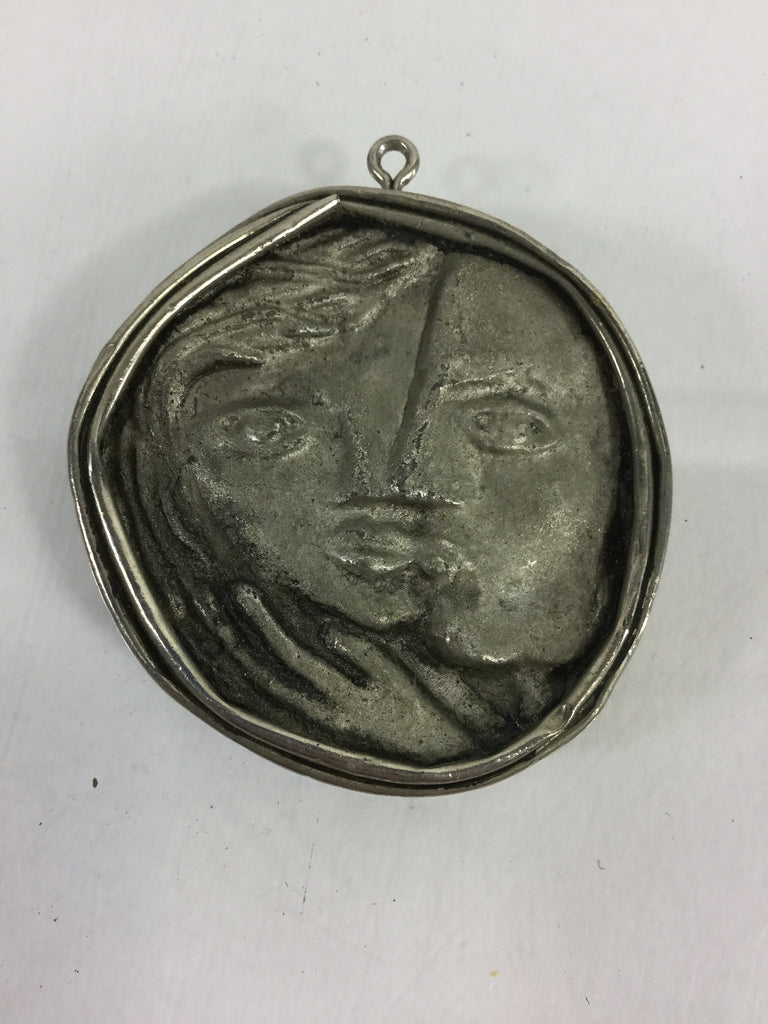 Handmade Pewter Man/Woman Necklace Medallion Folk Art - Odd MoFo